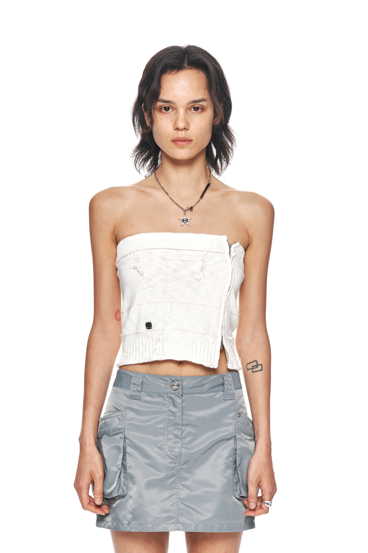 NATURAL DAMAGE ZIP UP TUBE TOP IN IVORY
