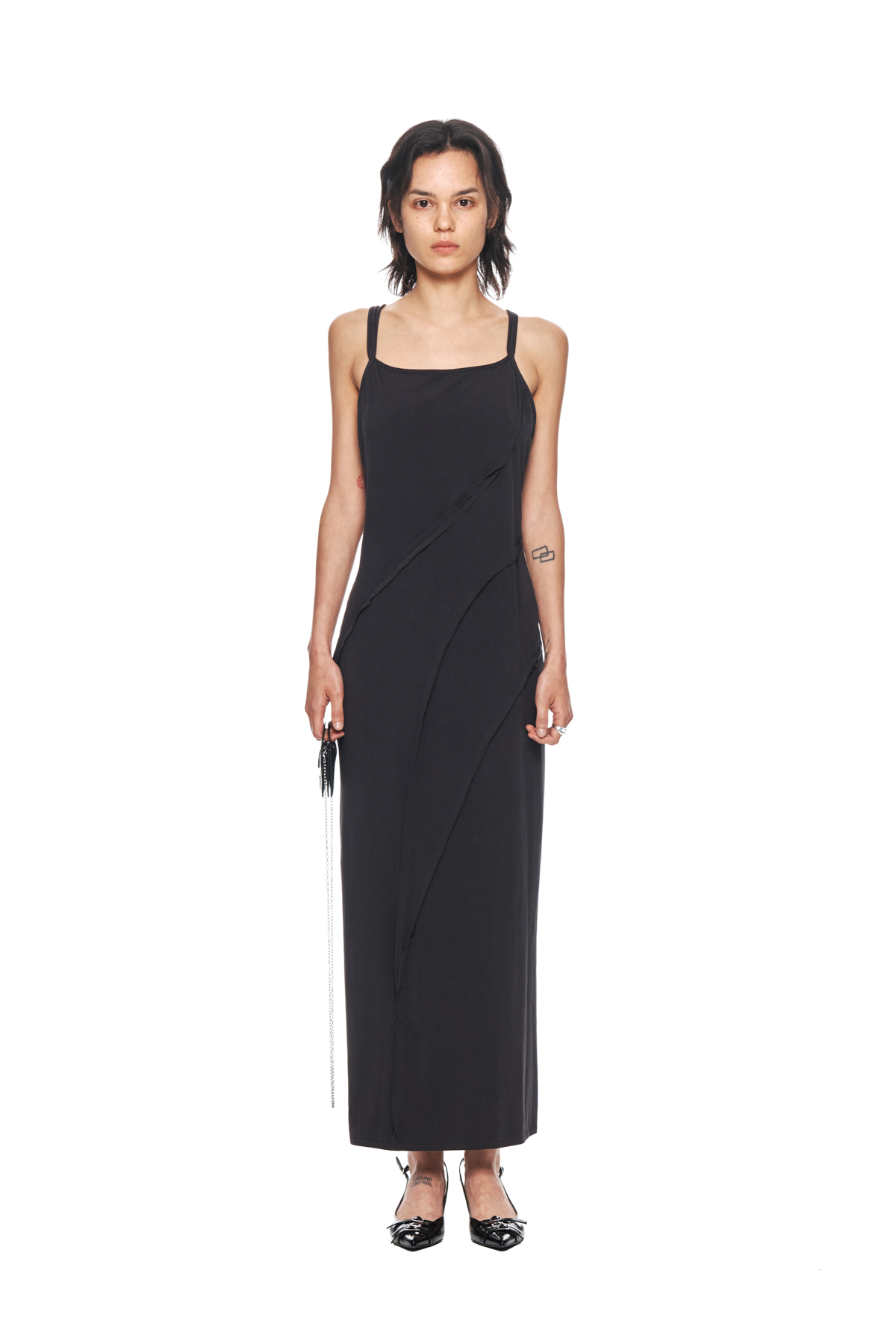 CUT OUT LAYERED MAXI DRESS IN CHARCOAL