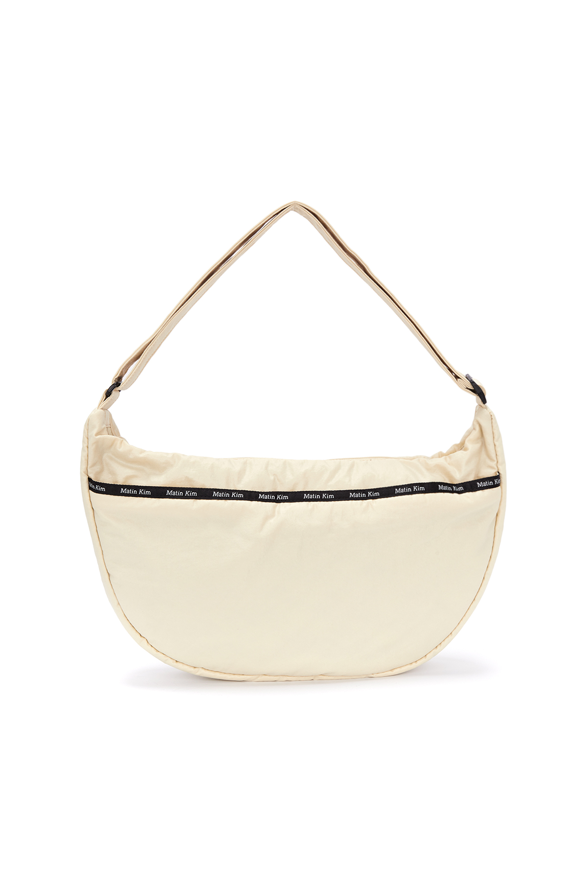 GLOSSY FABRIC ROUND CROSS BAG IN BEIGE