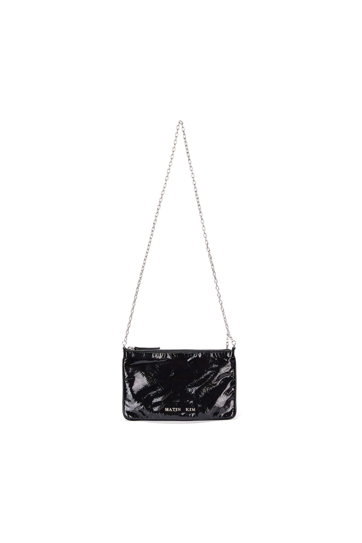 GLOSSY LEATHER CLUTCH BAG IN BLACK