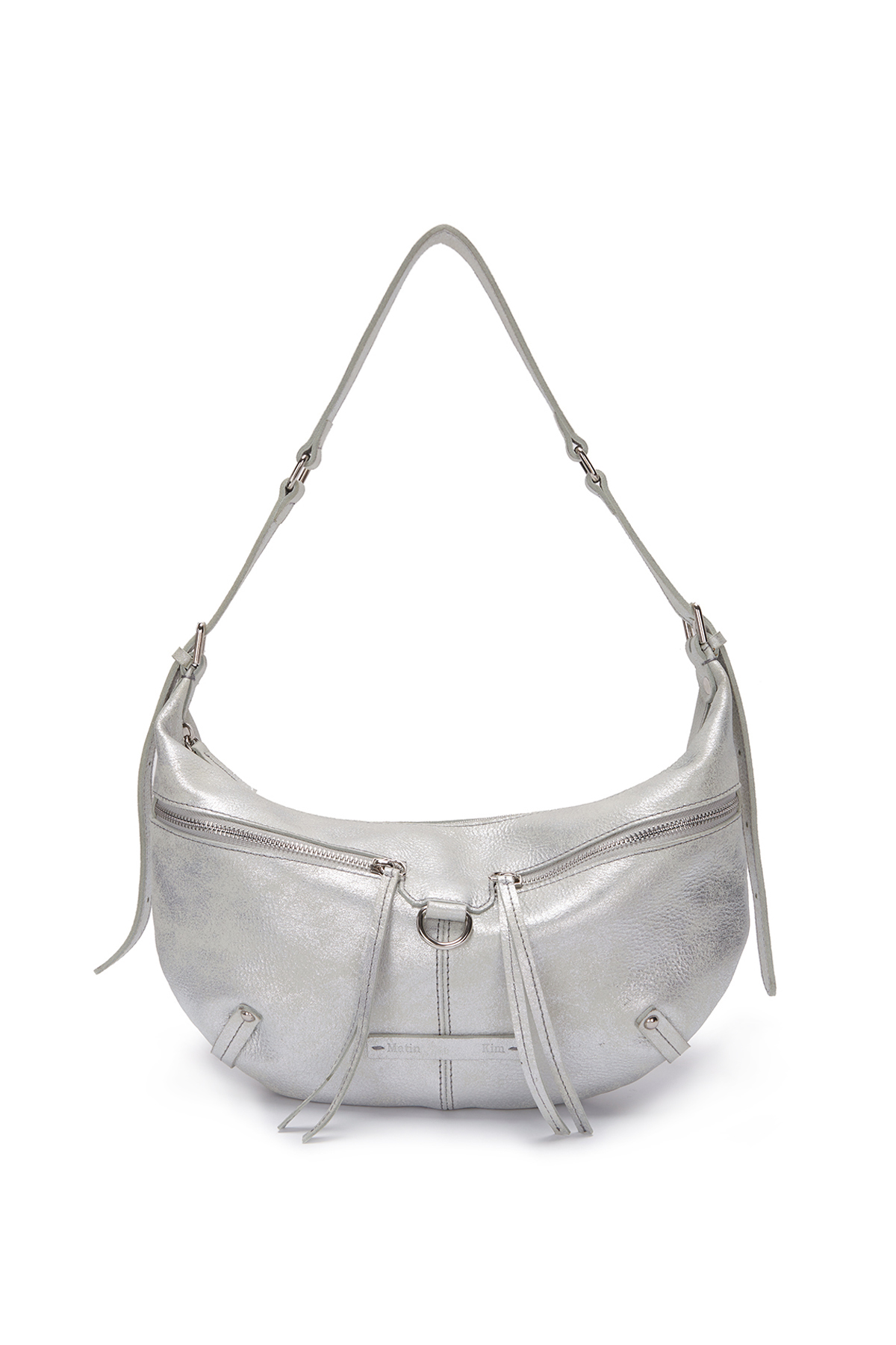 ZIPPER LEATHER ROUND BAG IN SILVER