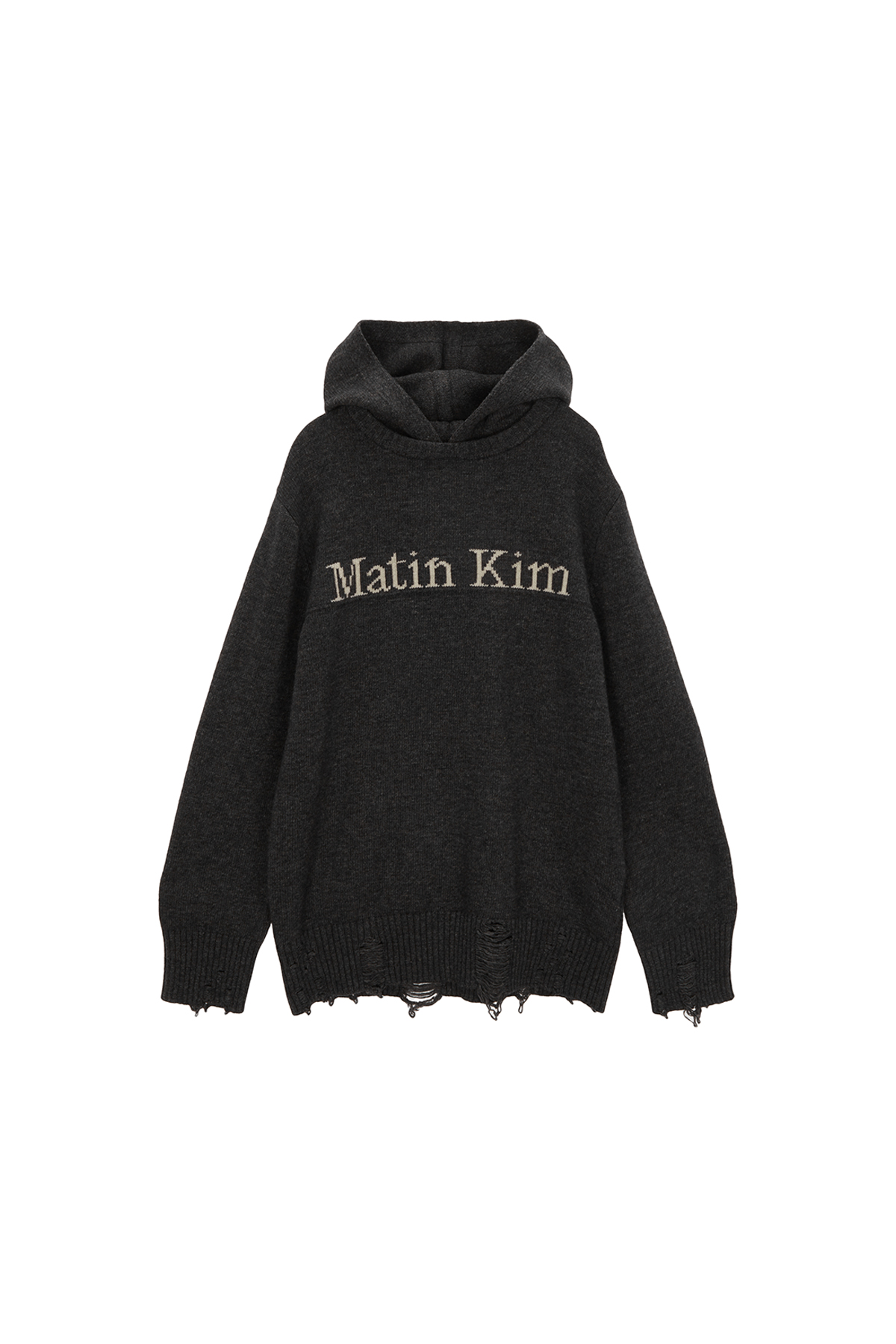 [EXCLUSIVE] DAMAGE LOGO KNIT HOODIE IN CHARCOAL