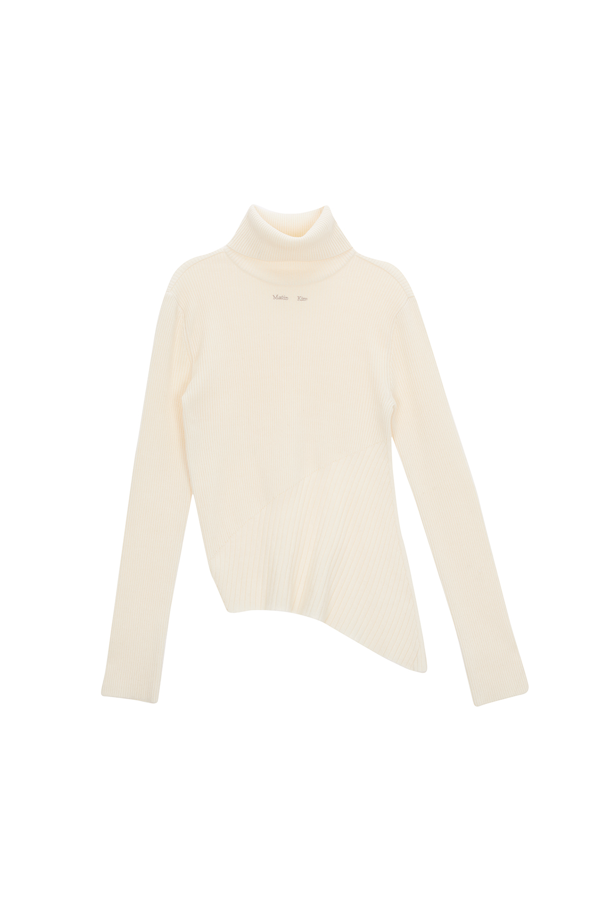 TURTLE NECK UNBALANCE KNIT PULLOVER IN IVORY