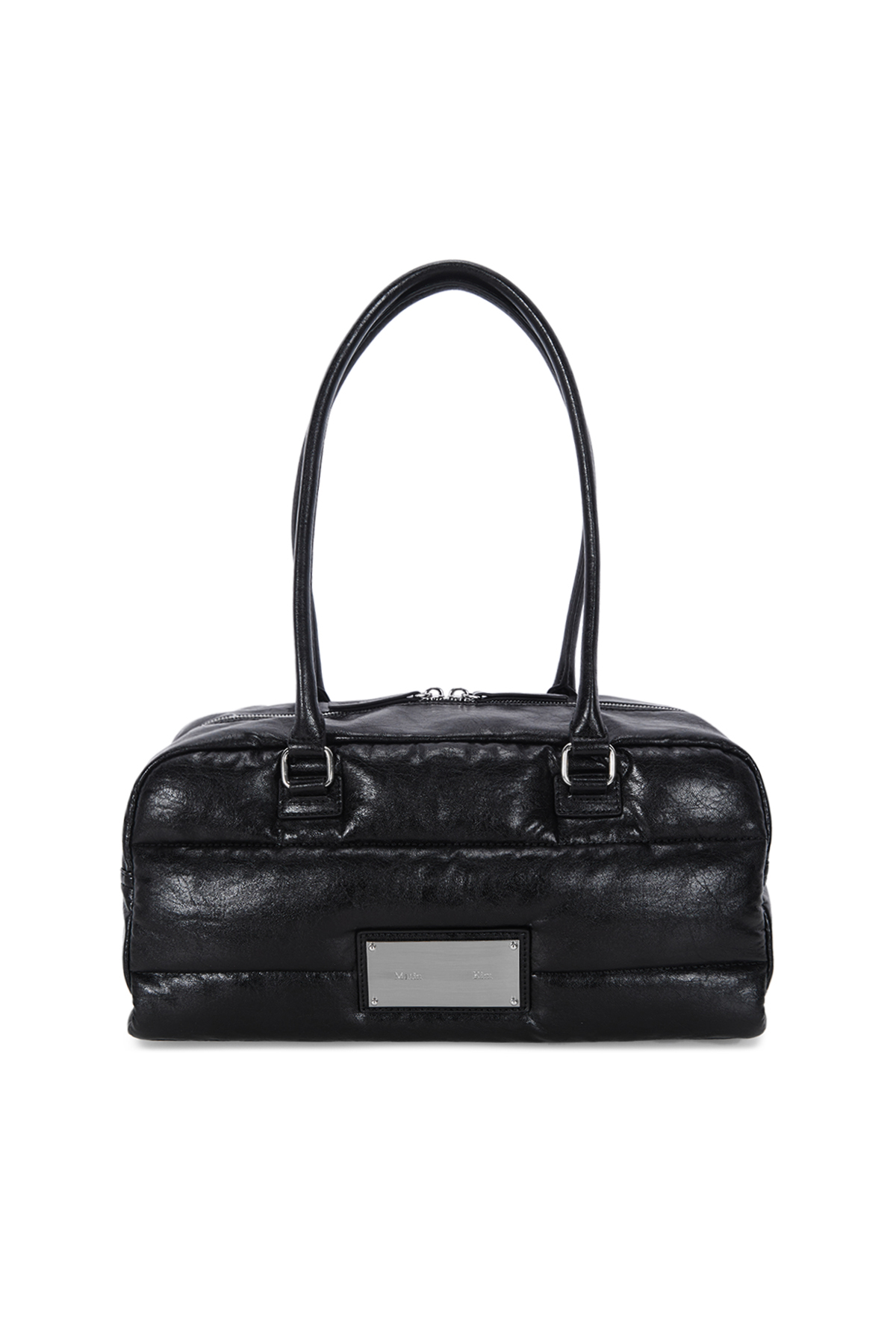 FAUX LEATHER SPORTY TOTE PADDING BAG IN BLACK
