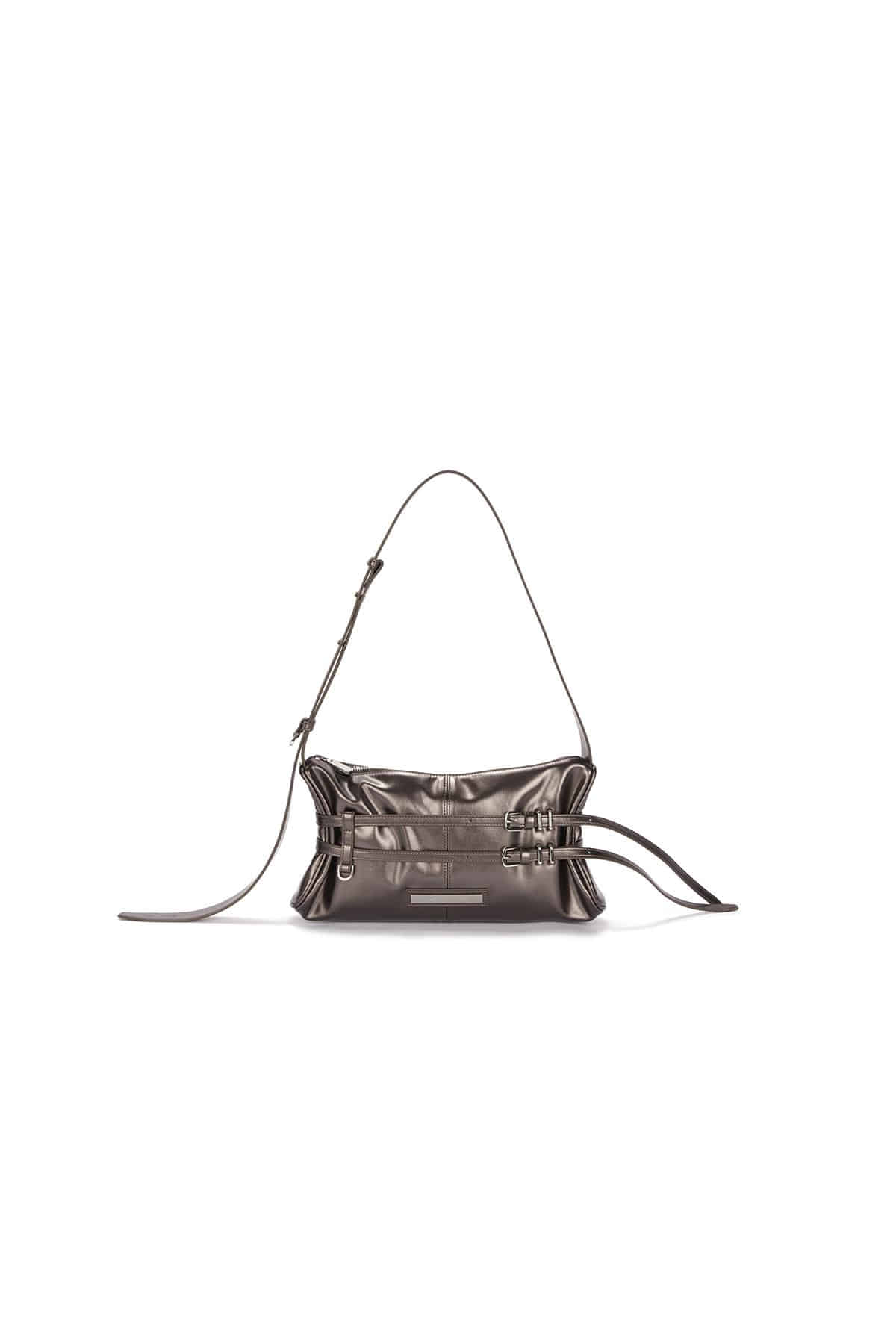 DOUBLE BELTED STRAP MINI BAG IN DARK BROWN
