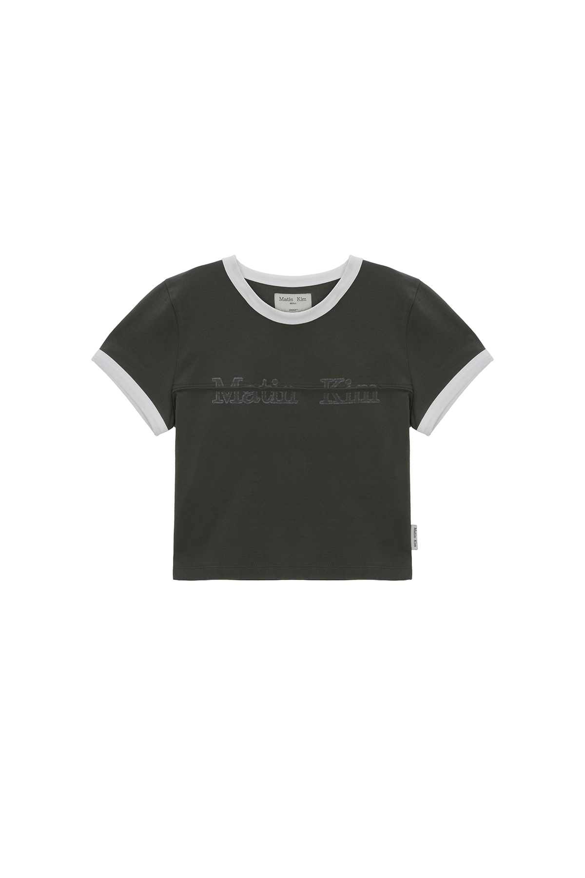 CUTTED LOGO RINGER CROP TOP IN CHARCOAL