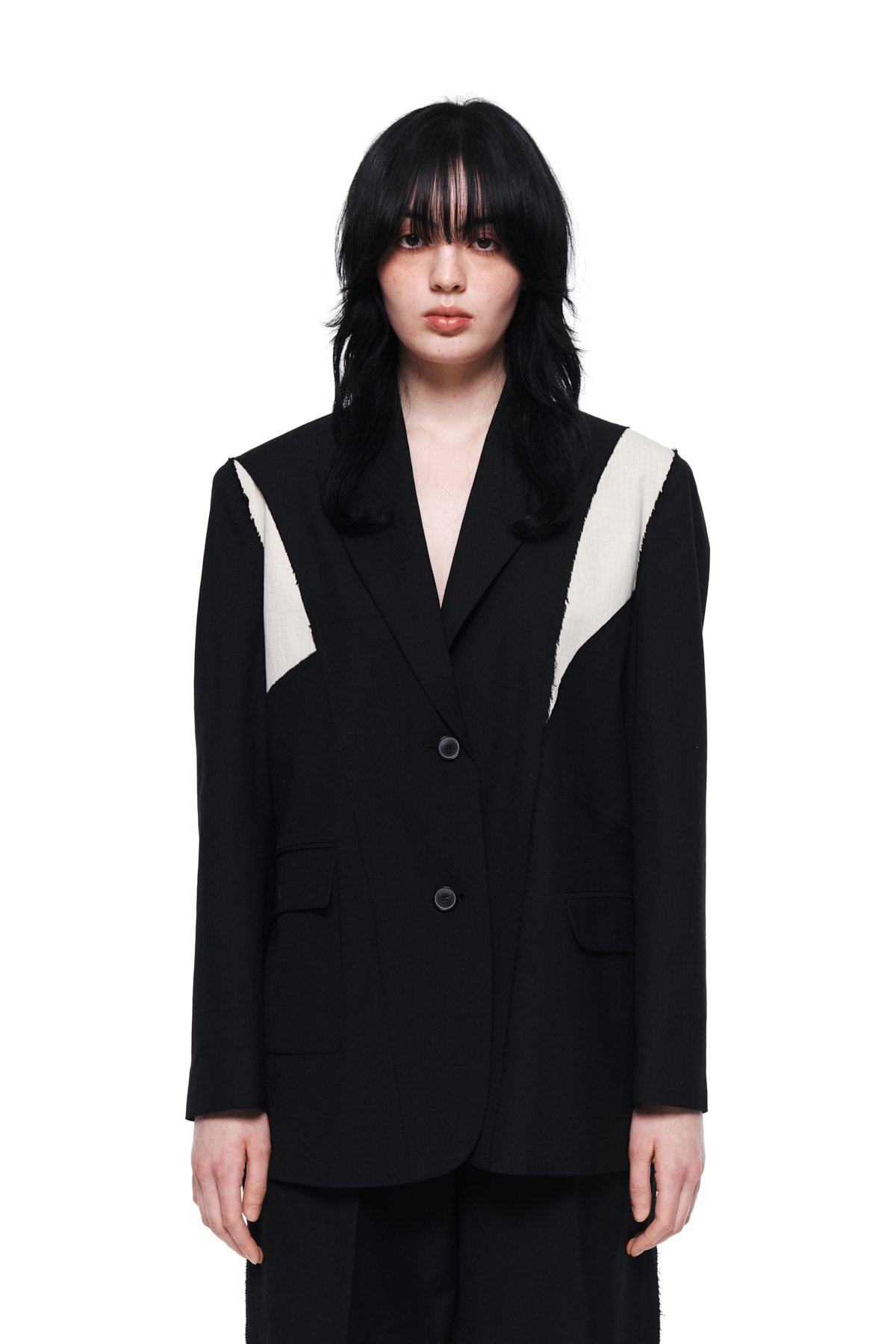COLOR MIXED TAILORED JACKET IN BLACK