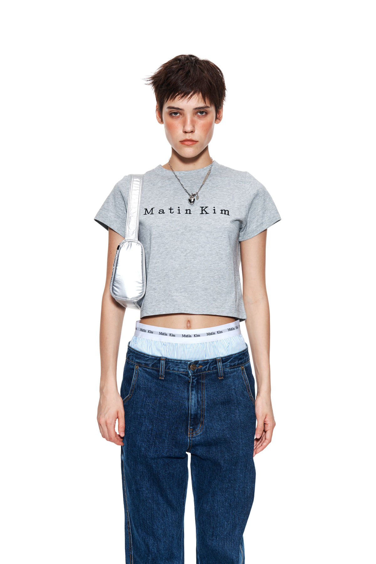 MATIN EMBROIDERY LOGO CROP TOP IN GREY