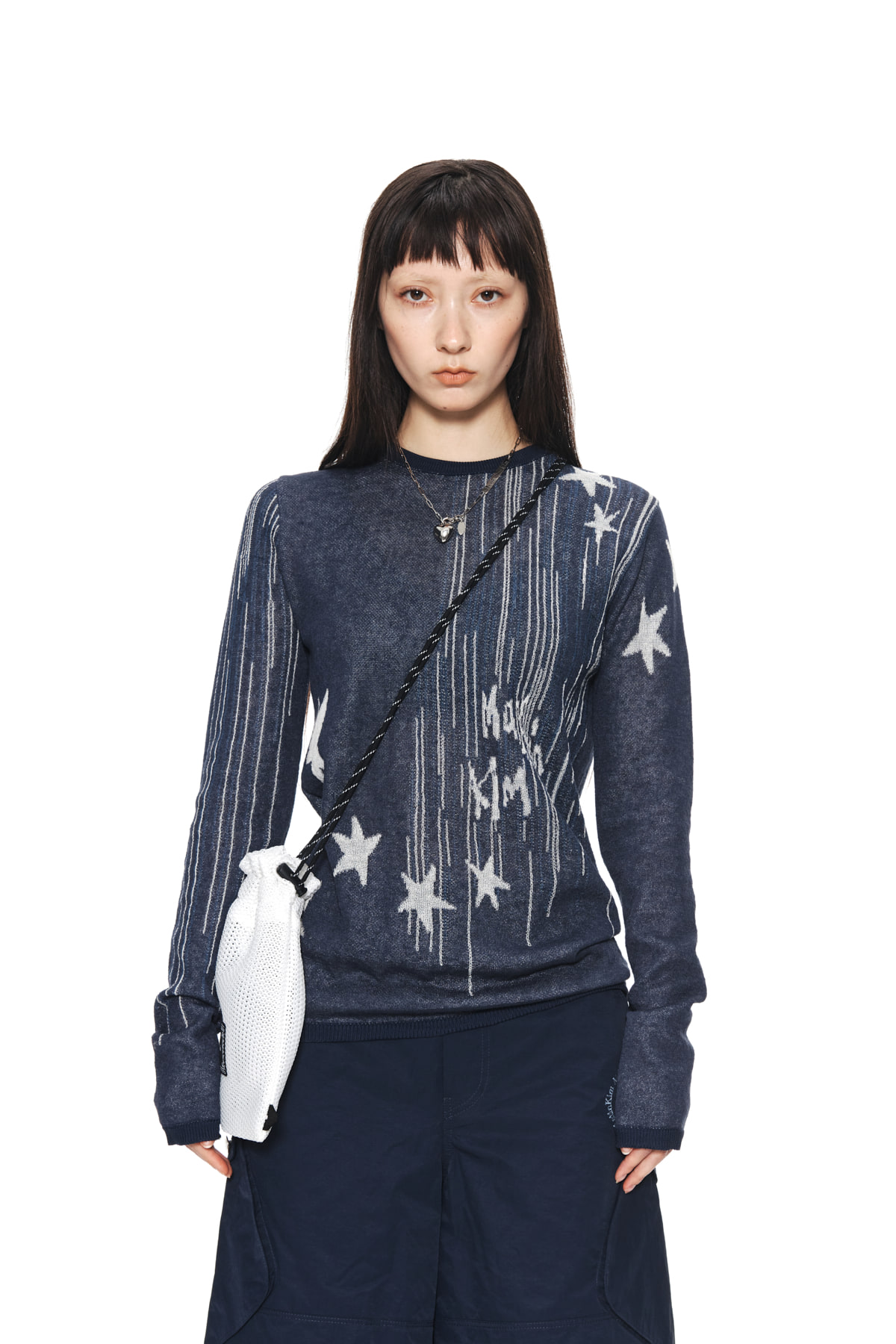 MILKY WAY JACQUARD KNIT TOP IN NAVY