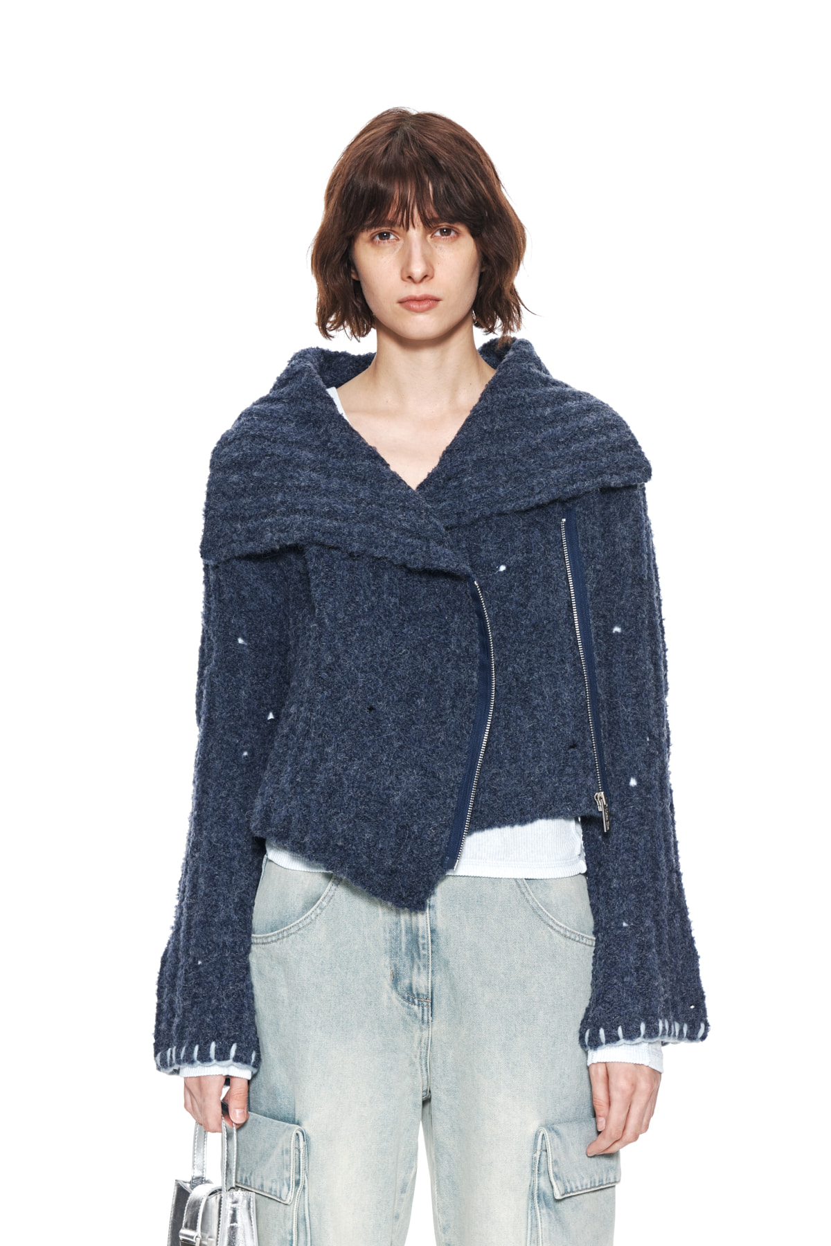 TWO WAY KNIT CARDIGAN JACKET IN BLUE
