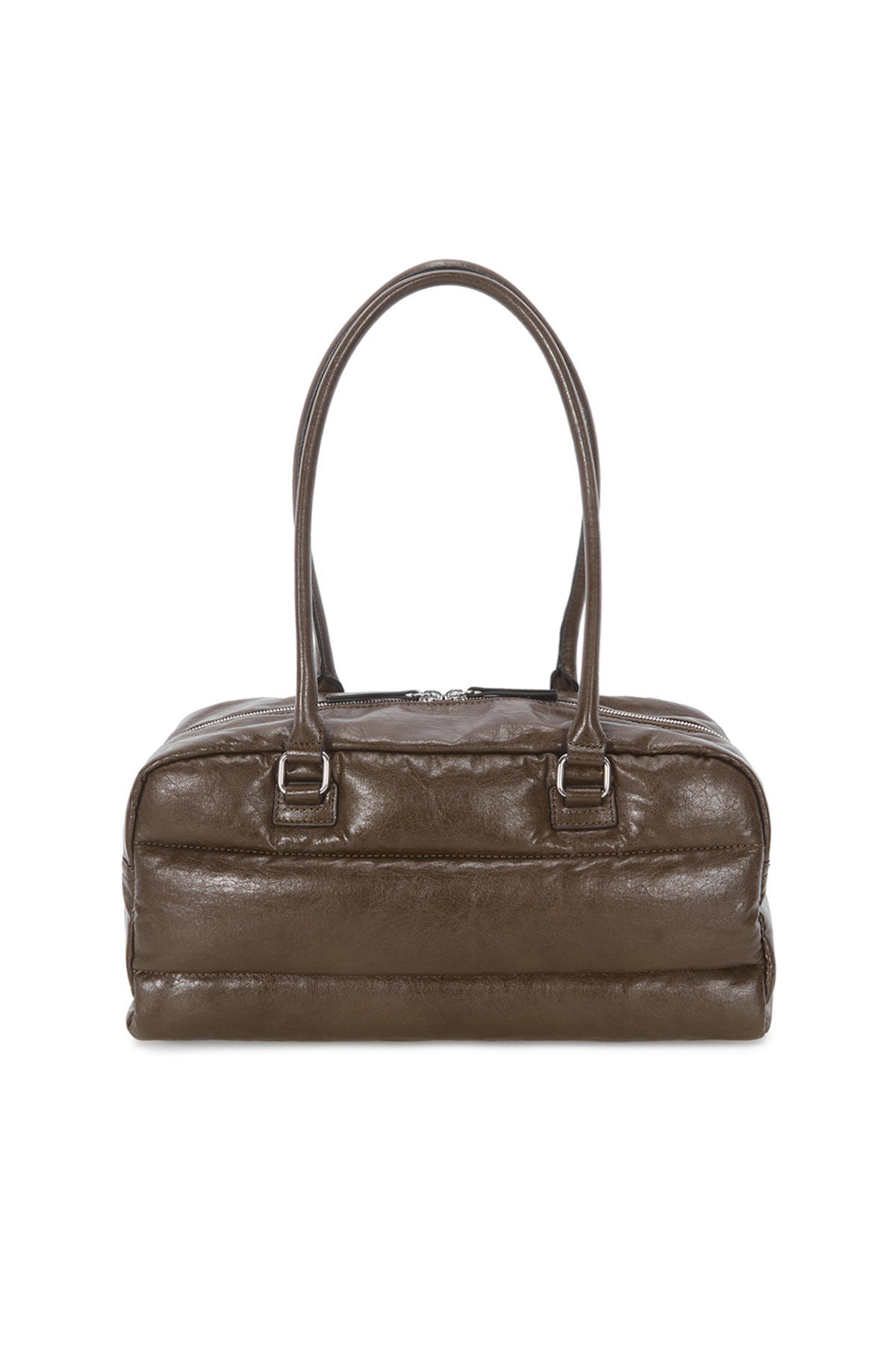 FAUX LEATHER SPORTY TOTE PADDING BAG IN BROWN