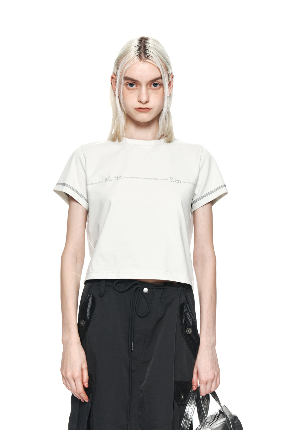 MATIN SMALL LINE LOGO STITCH CROP TOP IN LIGHT GREEN